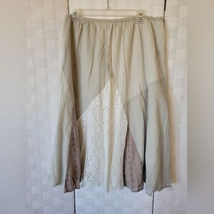 Style & Co Elegant Cream and  Brown Patchwork Eyelet Women's Skirt L